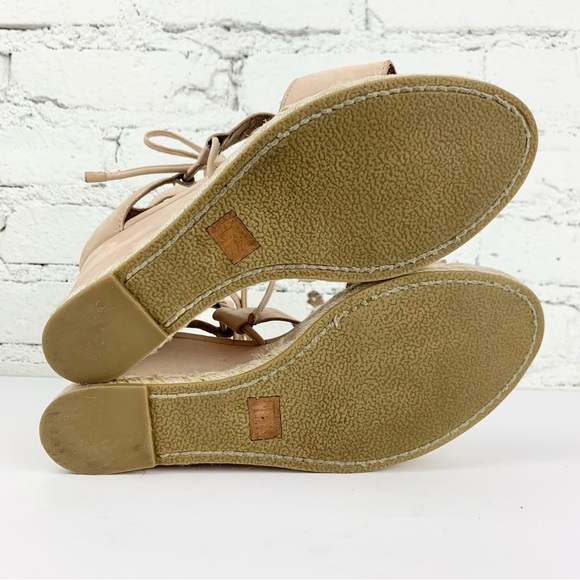 Frye Roberta Ghillie Espadrille Wedge Nude Leather Sandal Tie Lace Up 9 - Picture 7 of 11